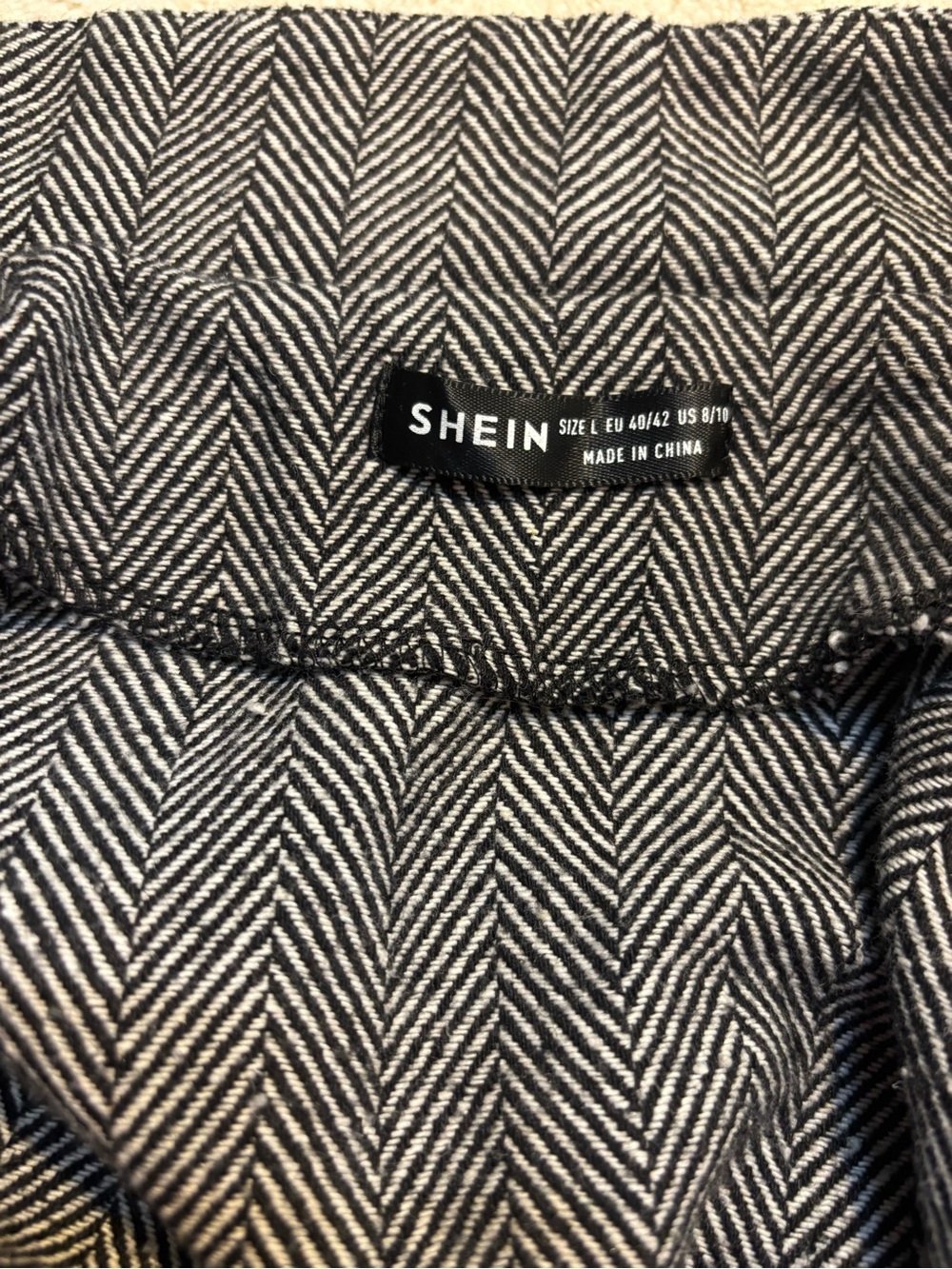 Herringbone Blazer Large SHEIN Black & White Tweed Zip-Front Flap Detail Jacket - Picture 12 of 16